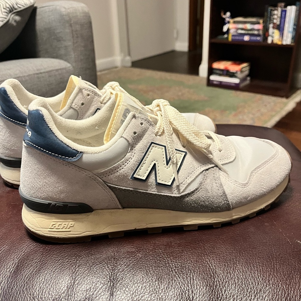 New Balance Men's Cream and Navy Sneakers